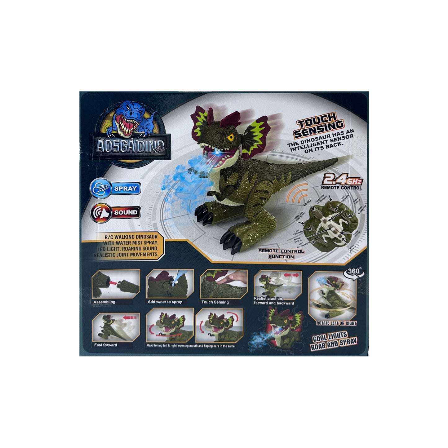 R/C Walking Dinosaur With Water Mist Spray, Led Light Roaring Sound