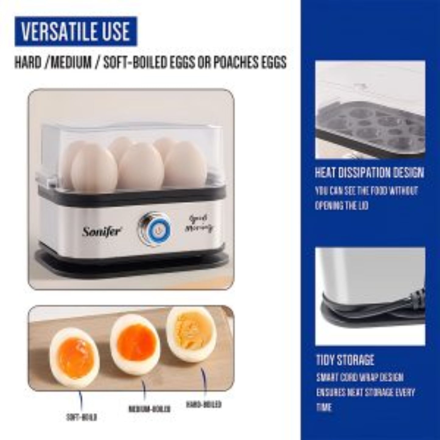 Sonifer Mini Electric Egg Cooker – Fast 6-Egg Steamer Boiler