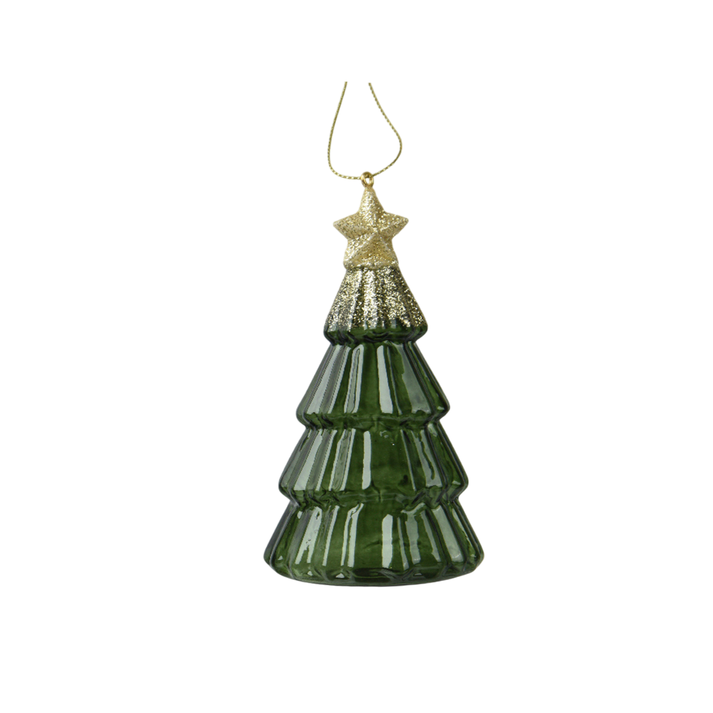 Green Tree glass with star on top and gold glitter 1pc - 14cm