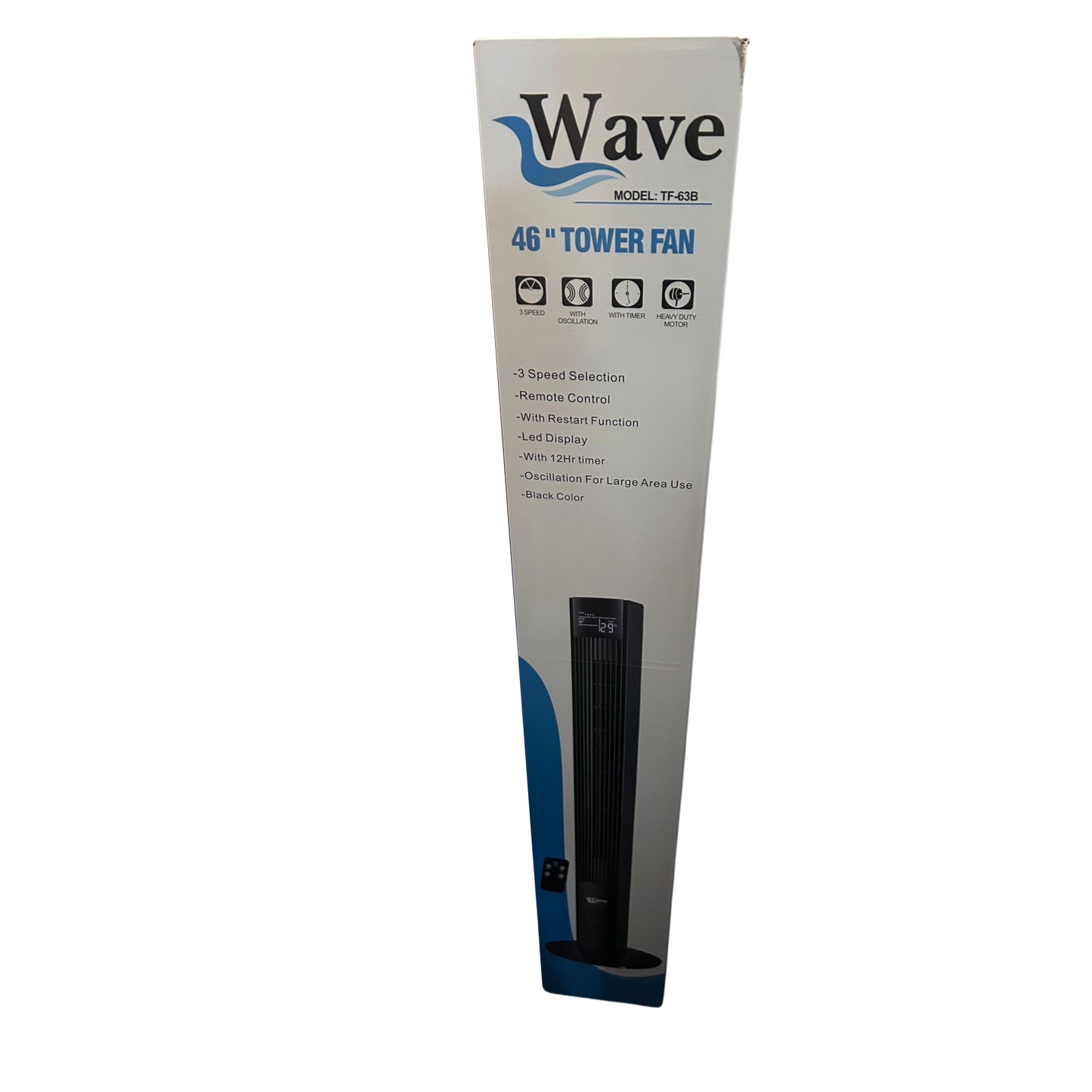 Wave Tower Fan 40W with remote – 120 CM Height – 3 Adjustable Speeds – Slim & Modern Cooling Solution