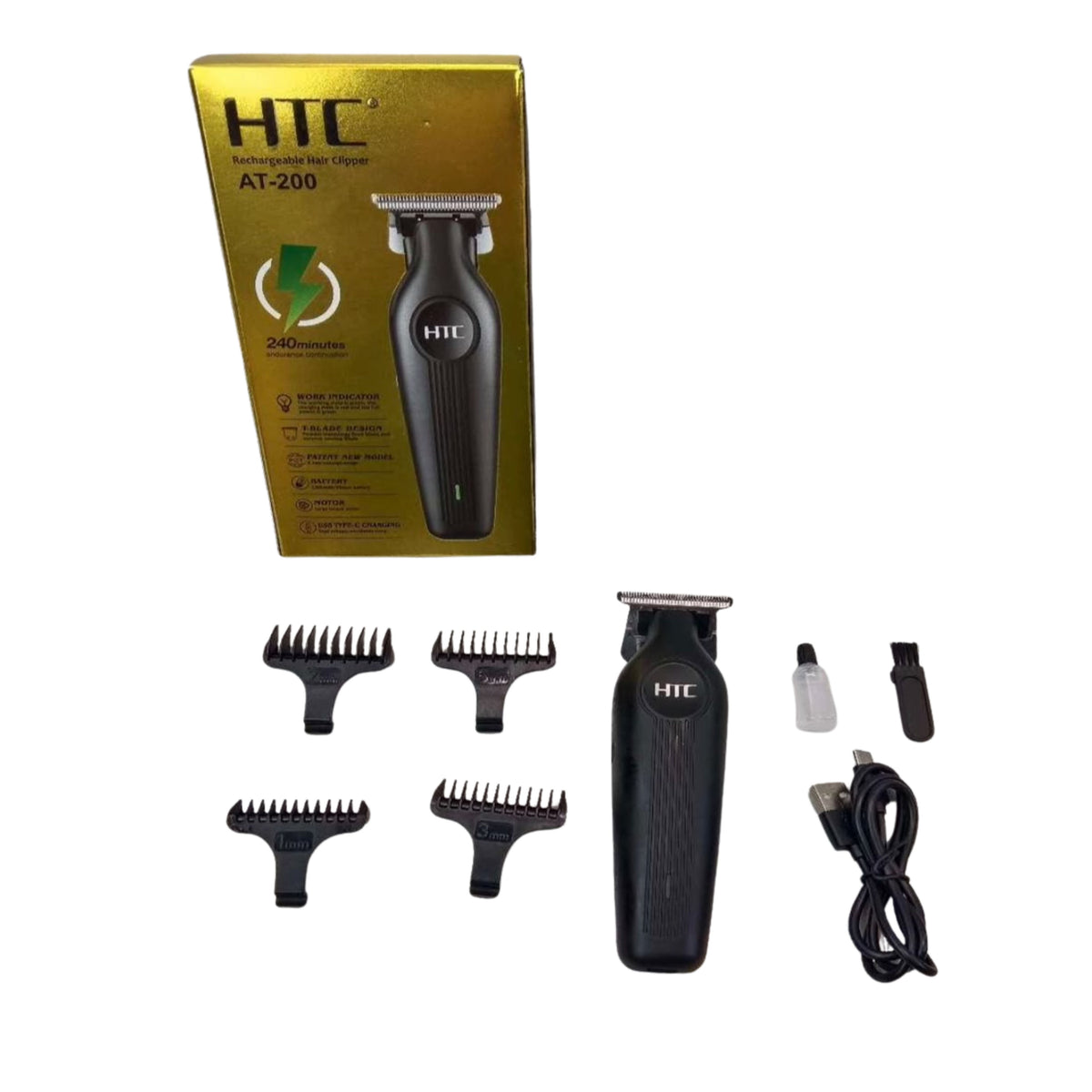 HTC AT-576 Rechargeable Cordless Hair Trimmer USB Fast Charging Barber Machine Blades Hair Cutter