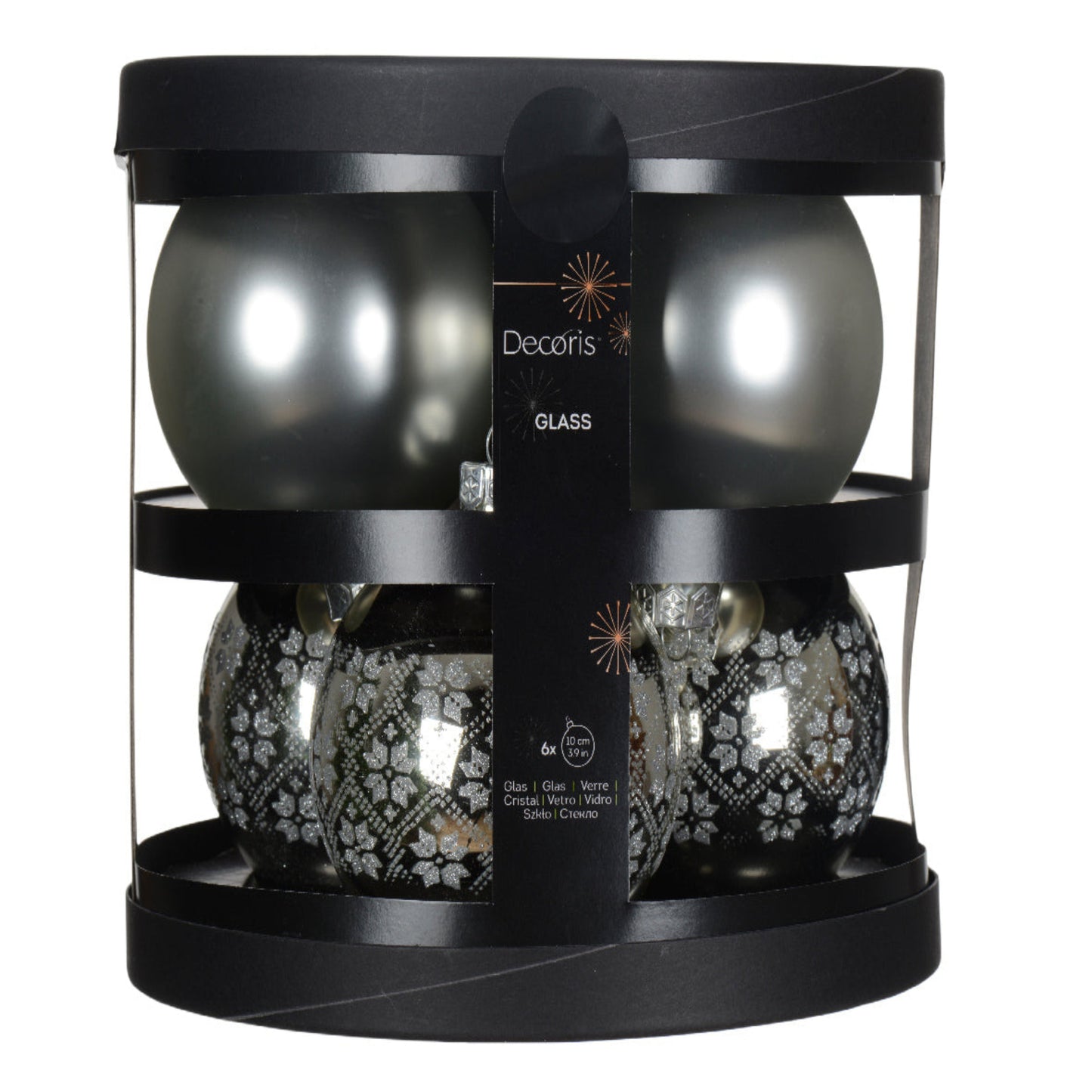Baubles glass matt, décor mix 6pcs 10cm