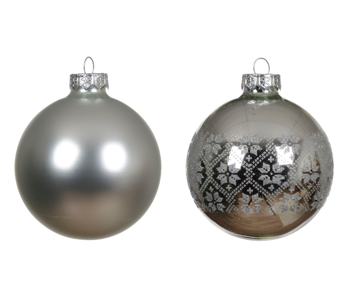 Baubles glass matt, décor mix 6pcs 10cm