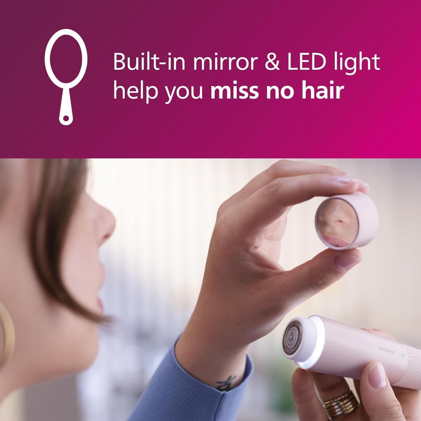 Philips 5000 Series Facial Hair Remover smooth skin on the go for upper lip, chin, cheeks, Lychee Pink,