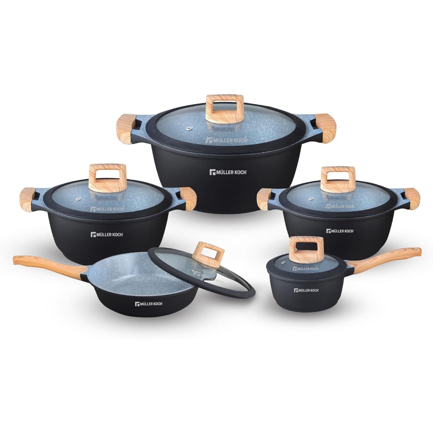 Müller Kitchen 10-Piece Marble Coated Induction Cookware Set - Beige