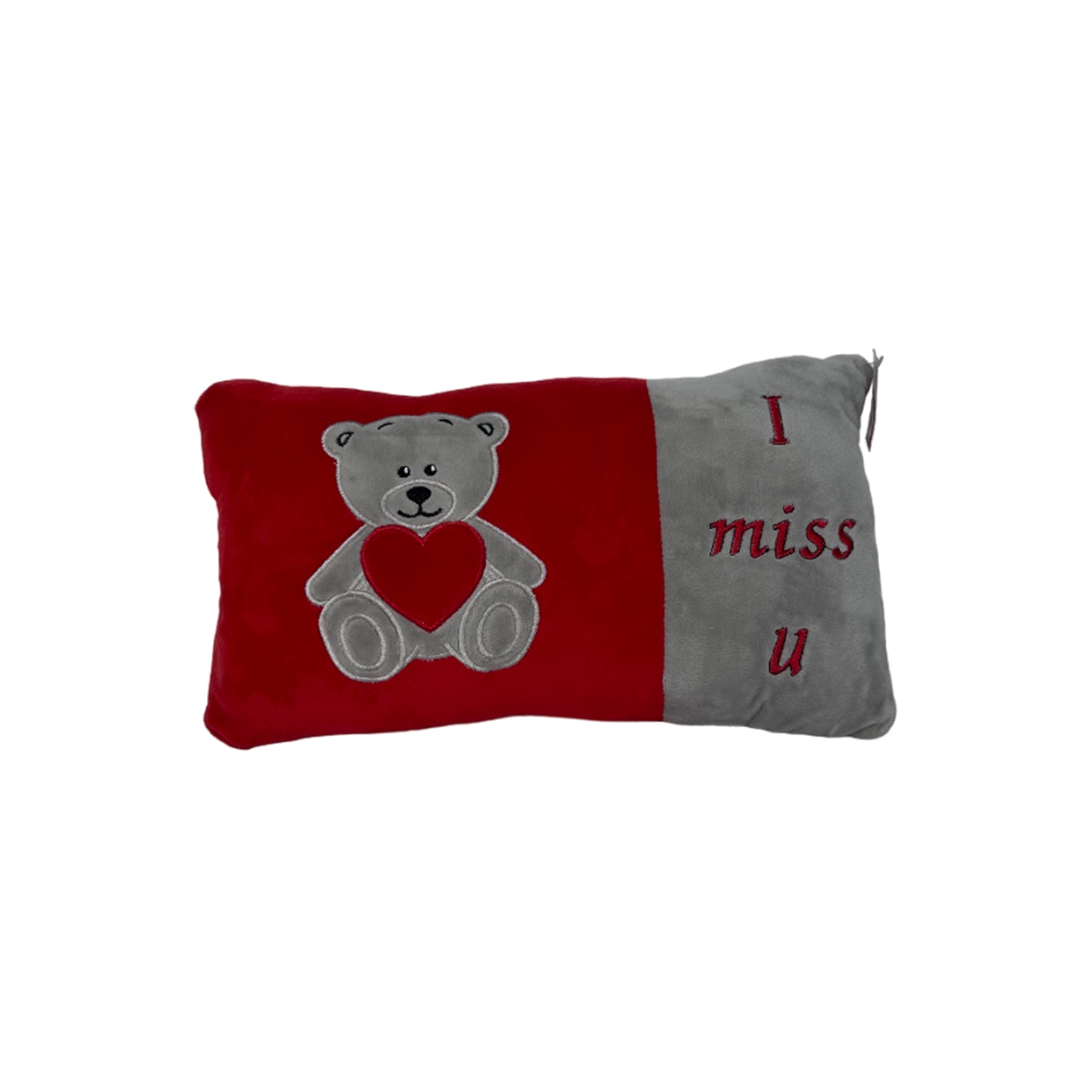 Stuffed Pillow Red And Grey With I miss You Sign