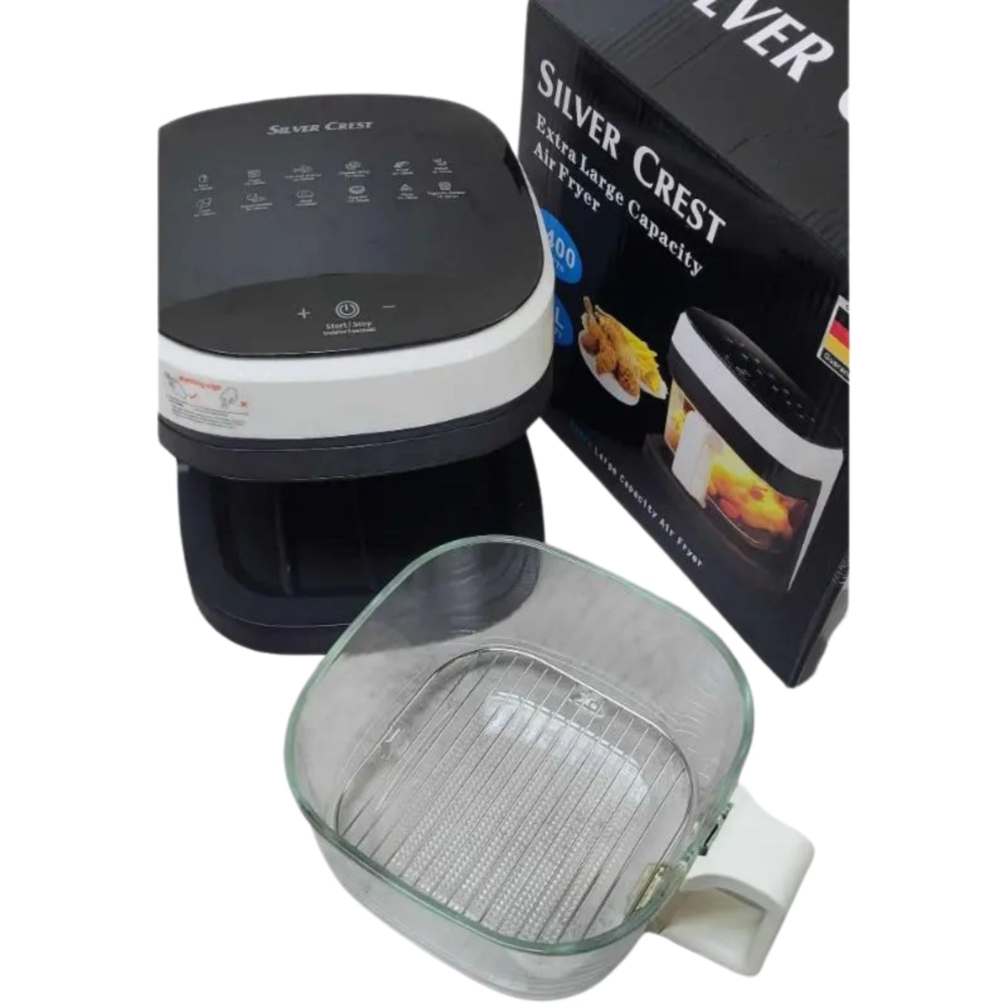 Silver Crest Digital Air Fryer with Glass Basket for less toxicity 2400W 8.5L - Black