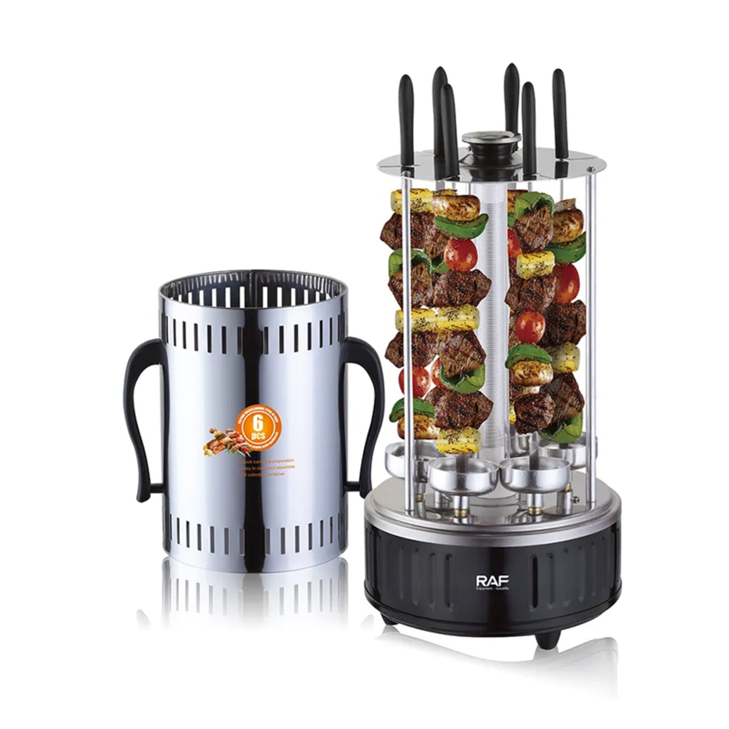 RAF Multifunctional Electric Grill Vertical Portable Rotating Barbecue 1000W - 6 skewers
