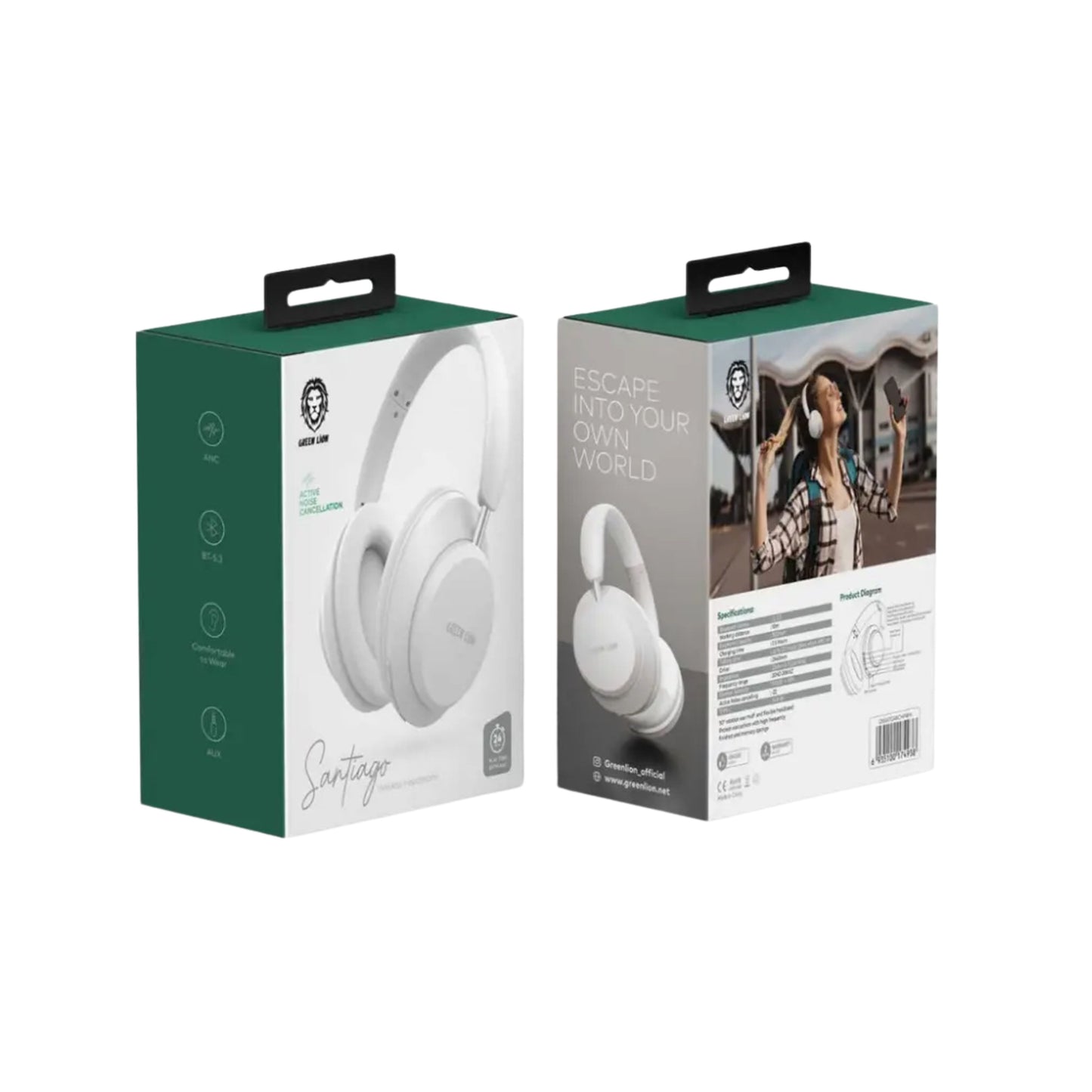Green Lion Santiago Wireless Headphone with noise cancellation - White