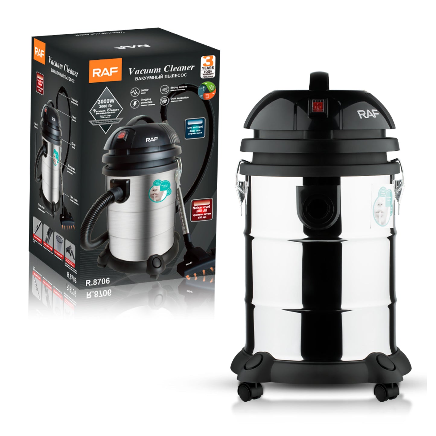 RAF R-8706 Vacuum Cleaner Powerful 3000W wet & dry vacuum with 30L
