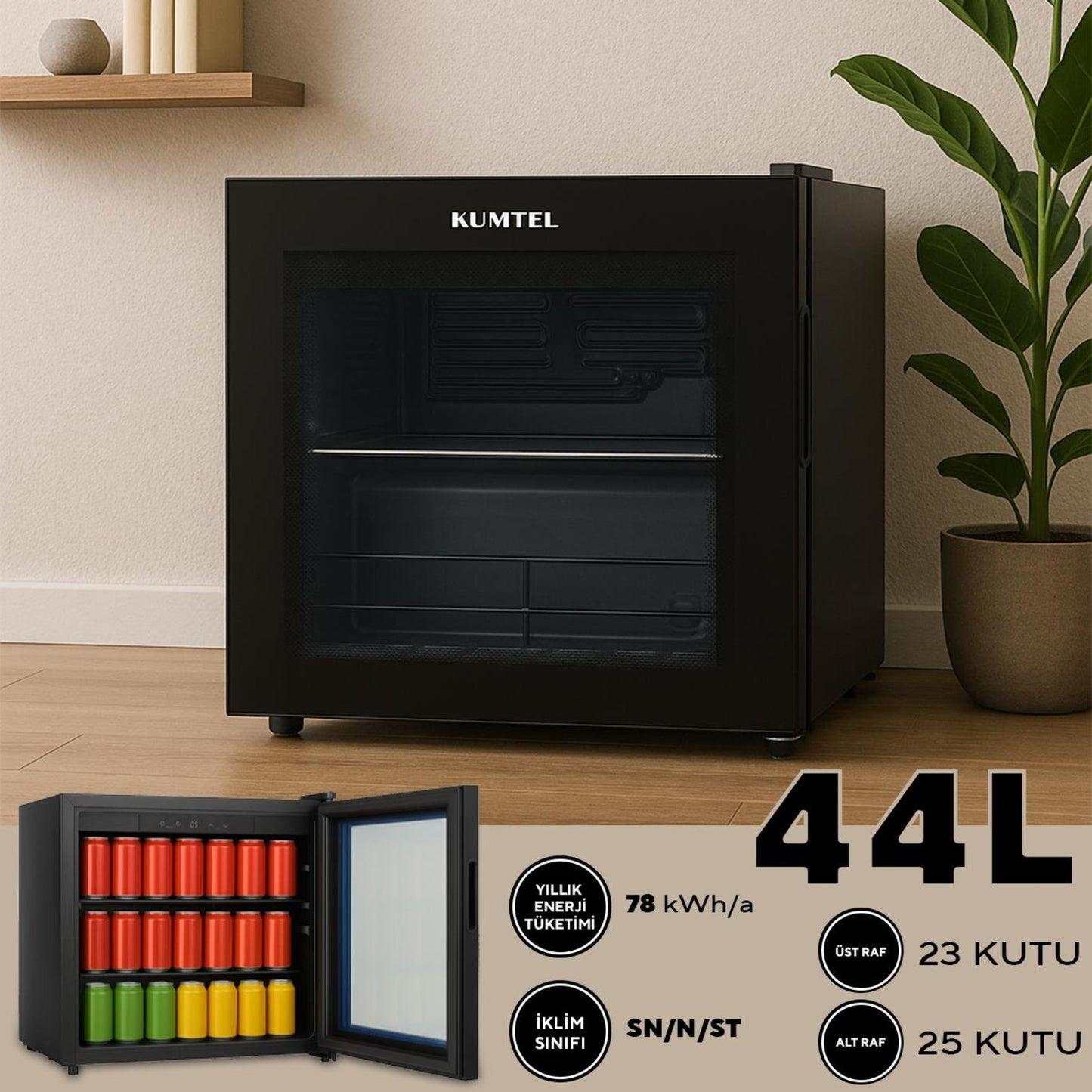 Kumtel Glass Door Mini Refrigerator – 44L