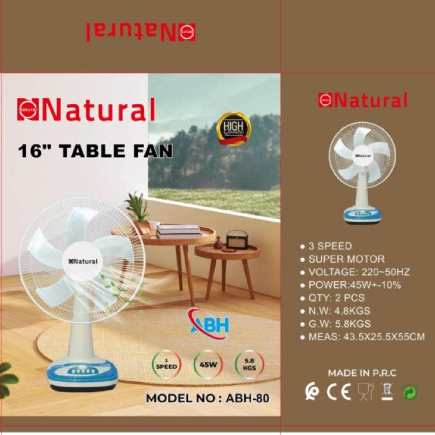 Natural Table Fan 16 inch 60W