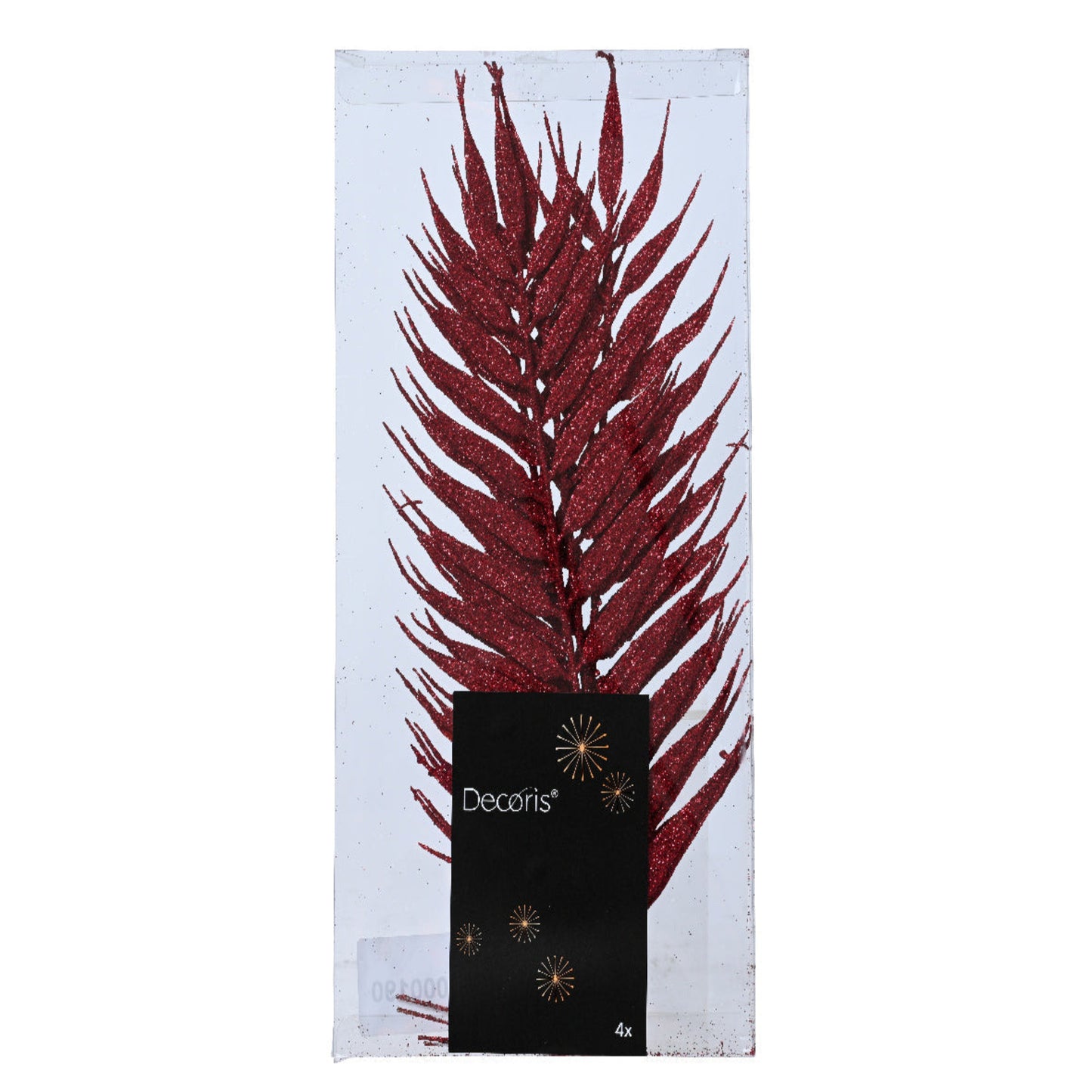 Red Artificial Christmas Glitter Leaf 4pcs- 42 cm