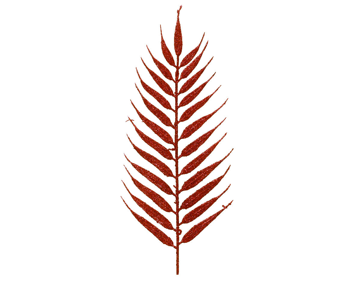 Red Artificial Christmas Glitter Leaf 4pcs- 42 cm
