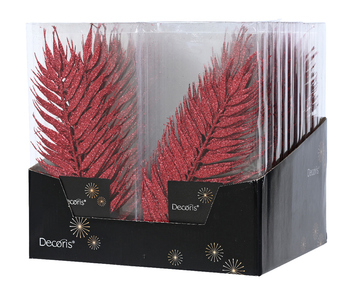 Red Artificial Christmas Glitter Leaf 4pcs- 42 cm