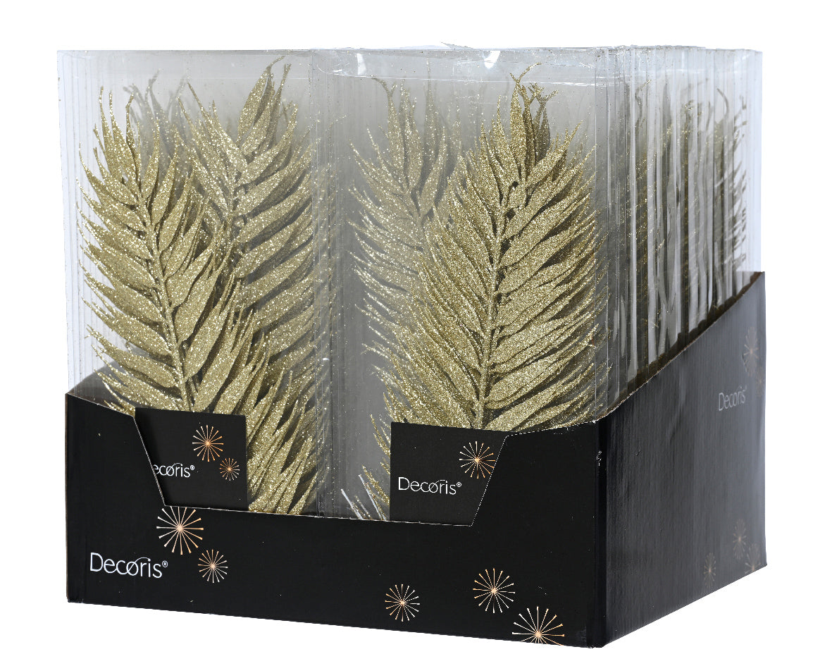gold Artificial Christmas Glitter Leaf 4pcs - 42 cm