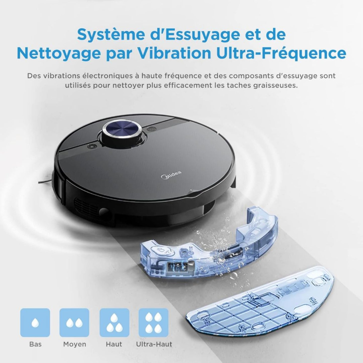Midea M7 Pro Robotic VAC/SWEEPER - Black Vibration Cleaning, 2 Water Tanks, App-Controlled, Remotely Controlled.