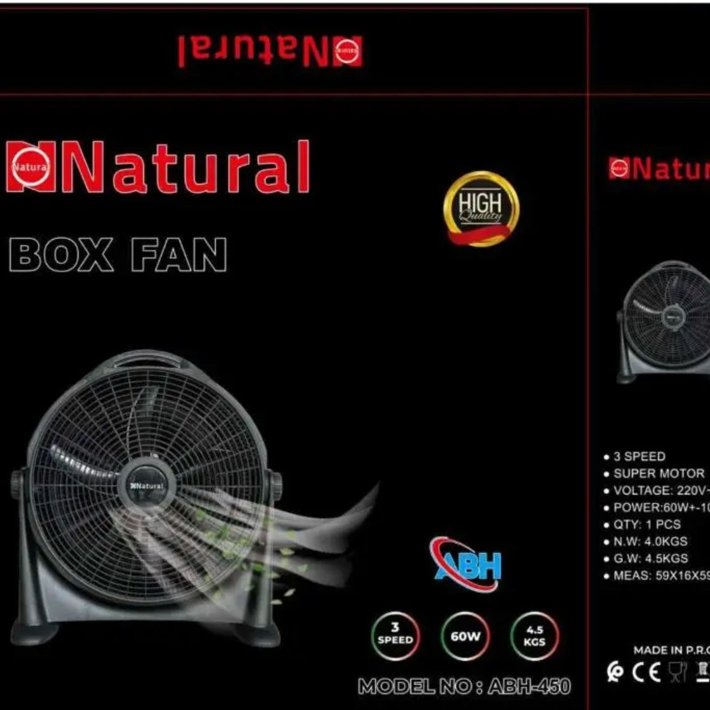 Floor Box Fan 60W Natural 3 speeds 20” - Black