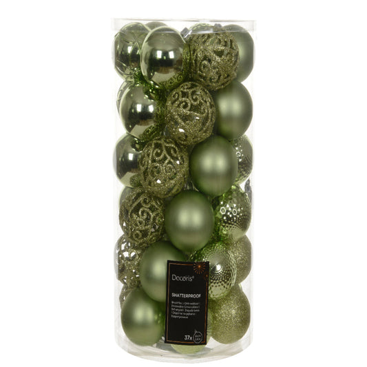 Baubles shatterproof shiny, matt, glitter mix 37pcs 6cm