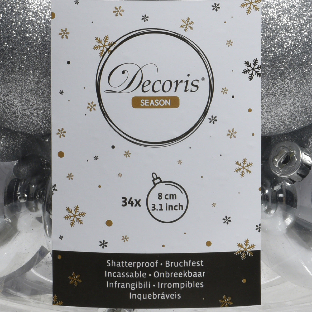 Baubles shatterproof shiny, matt, glitter, crinckle mix 34pcs 8cm