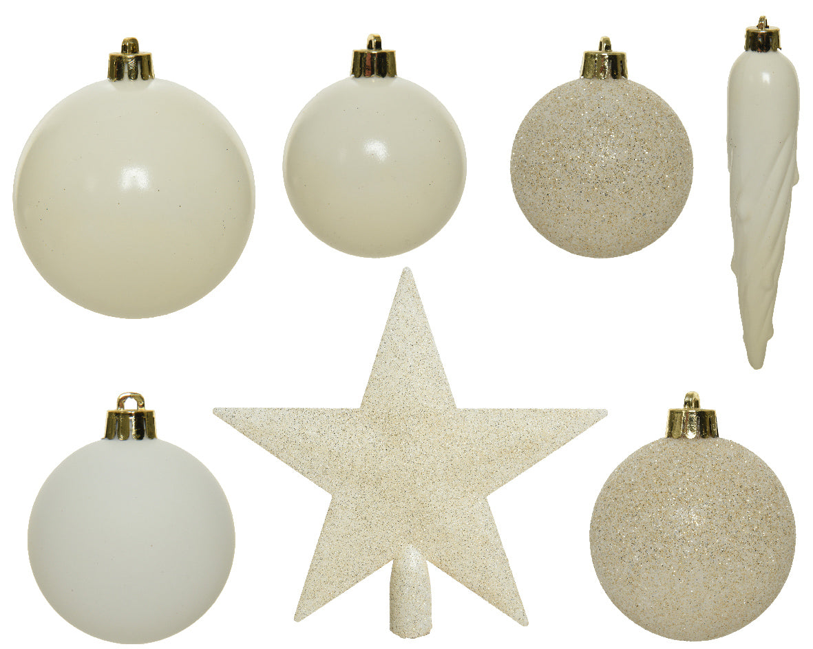 Baubles shatterproof matt, shiny, glitter mix 33pcs 8cm