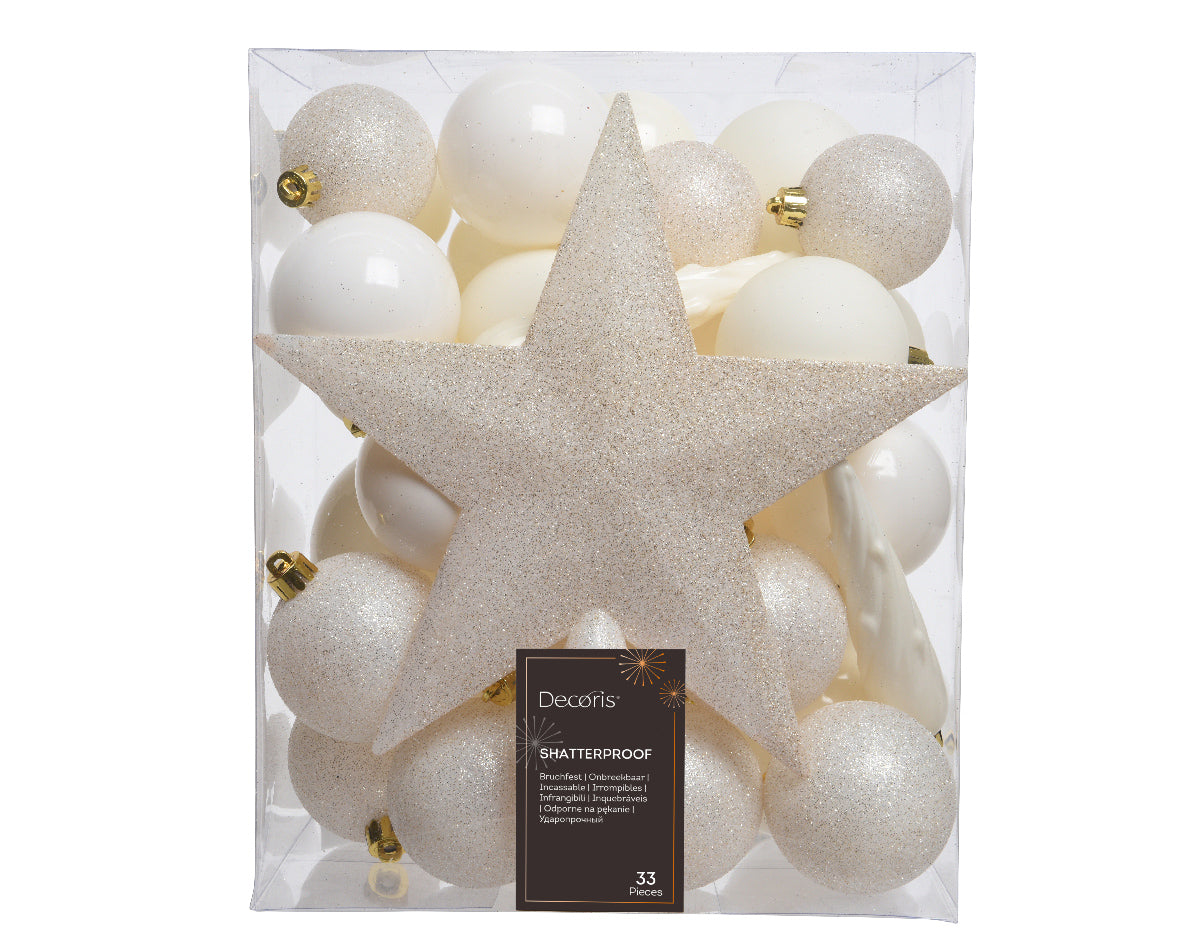Baubles shatterproof matt, shiny, glitter mix 33pcs 8cm