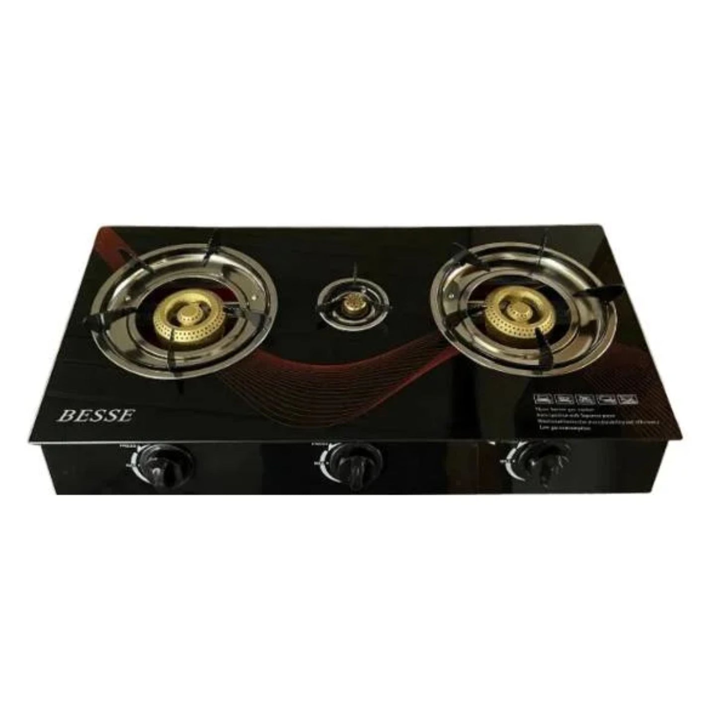 Besse Gas Stove, Tempered Glass 3 Burner Black Cooker
