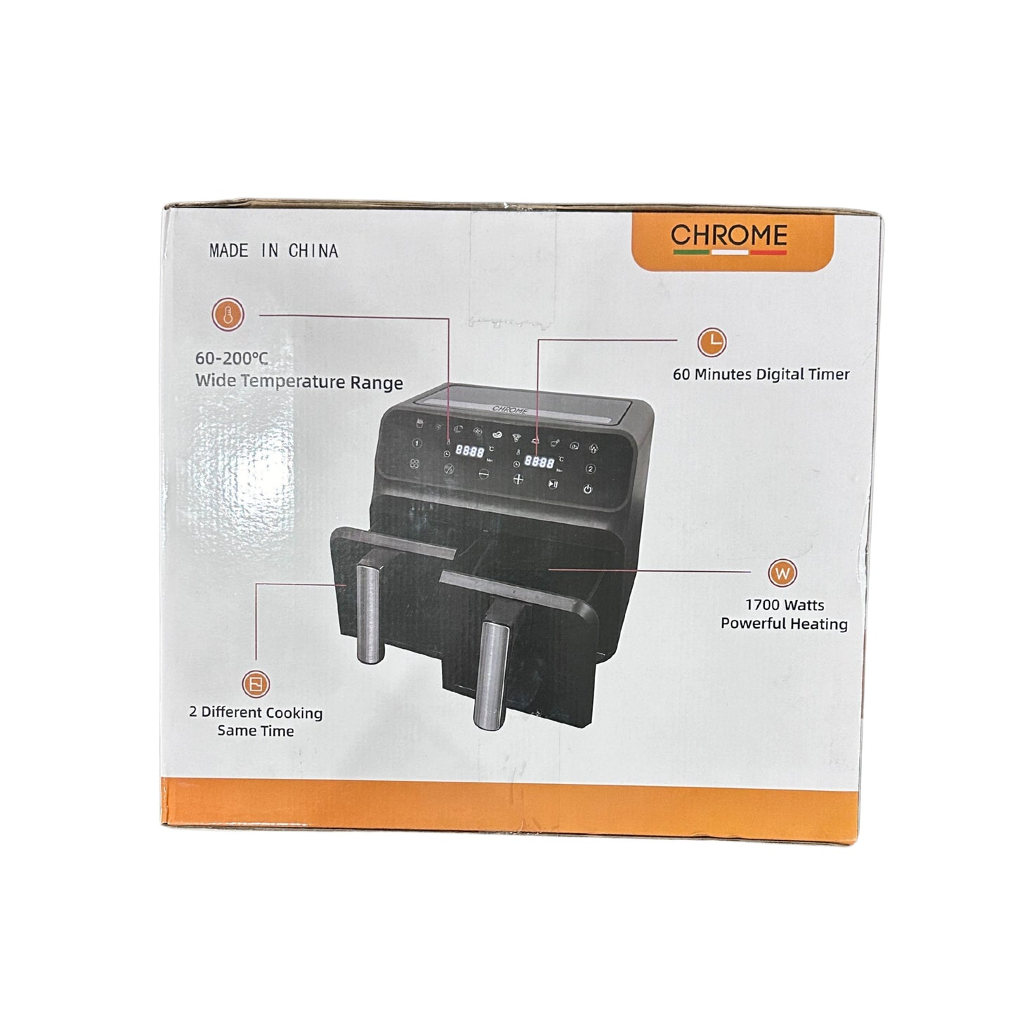 Chrome Dual Drawers Airfryer 1700W 8L