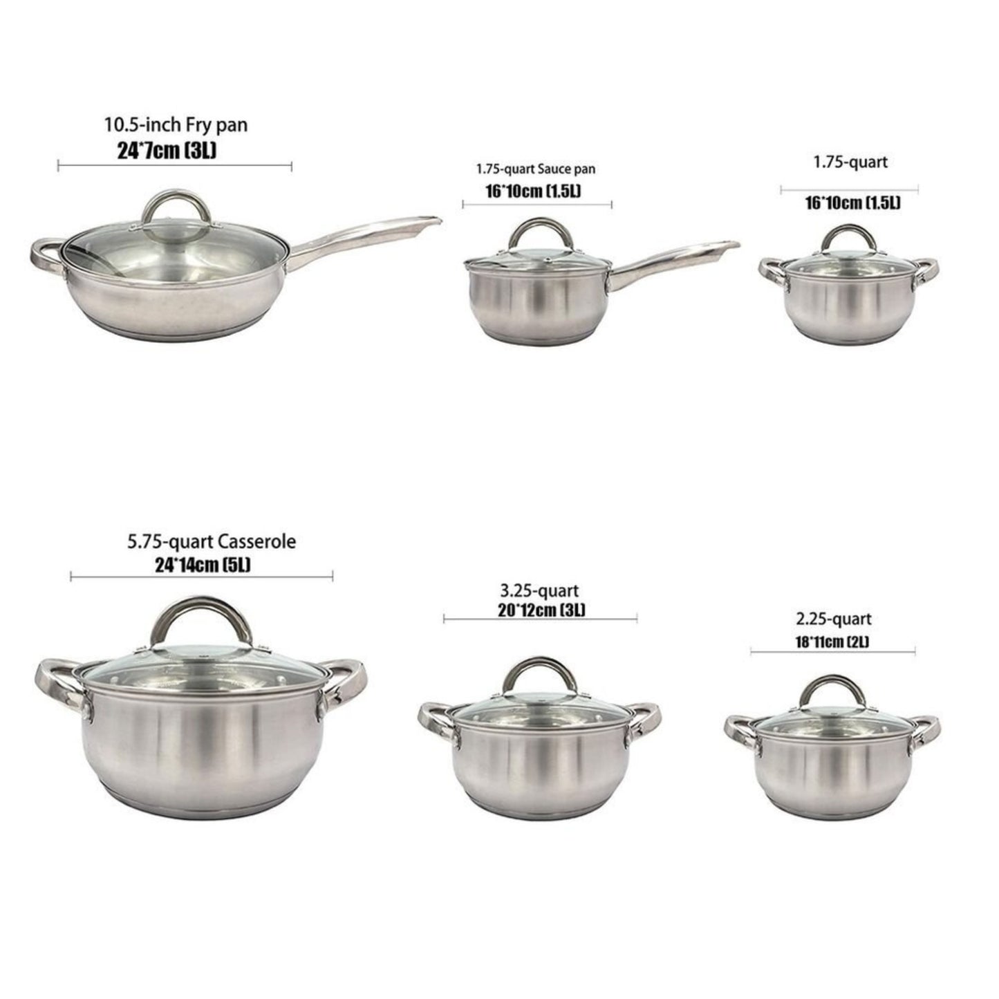 Avinas, 12Pcs Stainless Steel Cookware Set