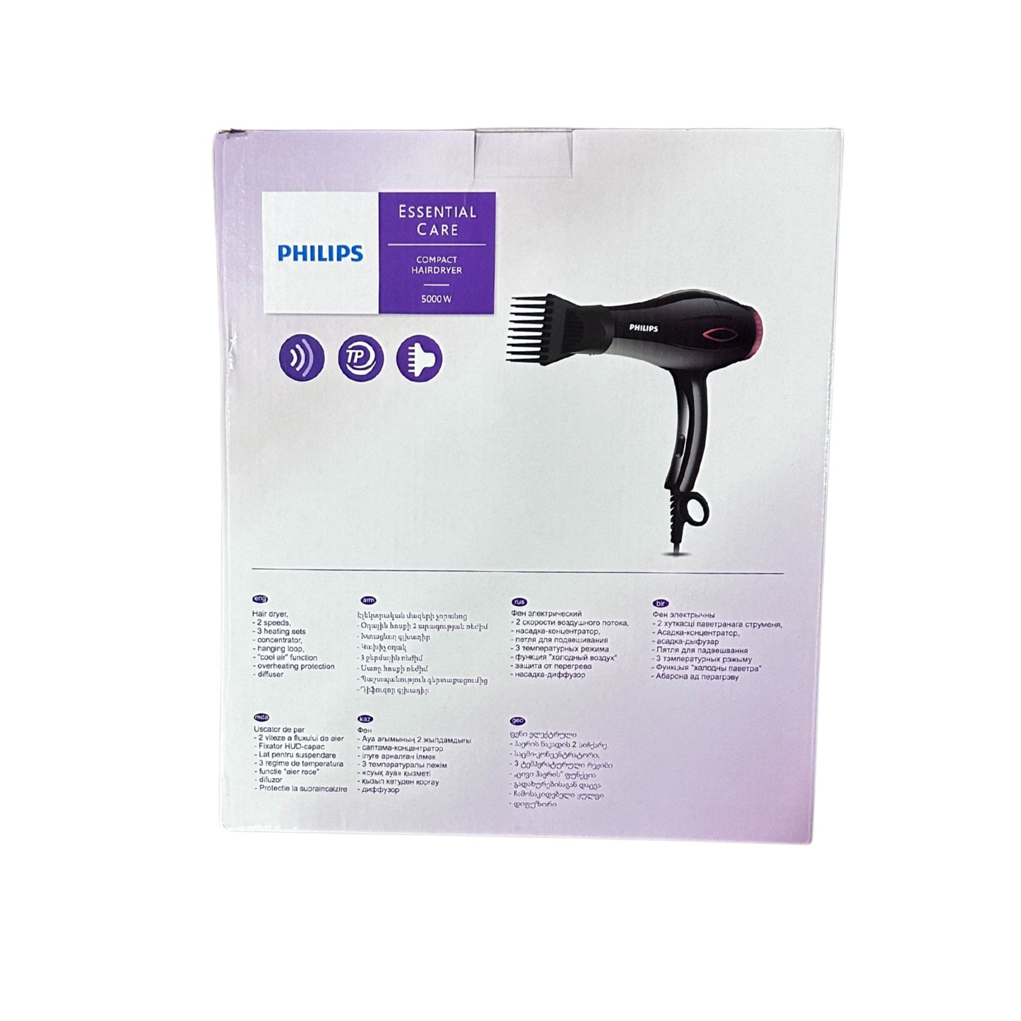 Philips compact Hair Dryer 5000W power - 2200W energy consumption , 3 Heats, 2 Speed