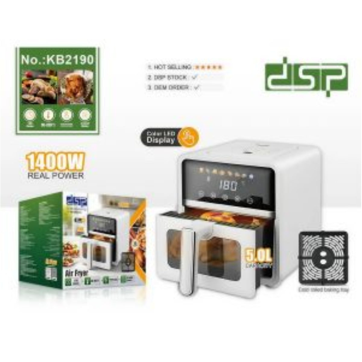 DSP , Digital Air Fryer – 1400W with LED Display & 8 Preset Menus 5-Ltr