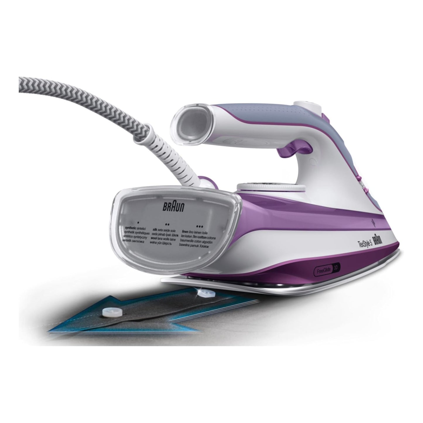 Braun Household TexStyle 5 Pro 2700W Steam Iron I - Iron with Freeglide 3D Ironing Sole, Vertical Steam, 2700 Watt, Violet,