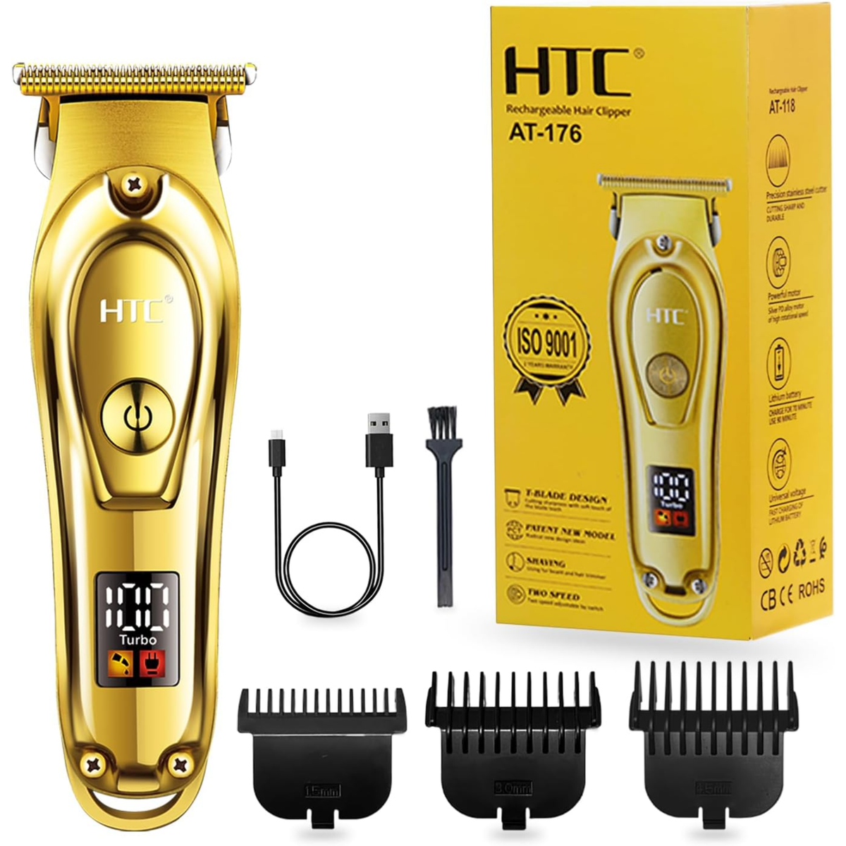 Professional Hair Clipper, HTC 7-in-1 Men's Beard Trimmer for Face, Head and Body Hair, Ultra-Sharp Blades Razor, Men's Gift,