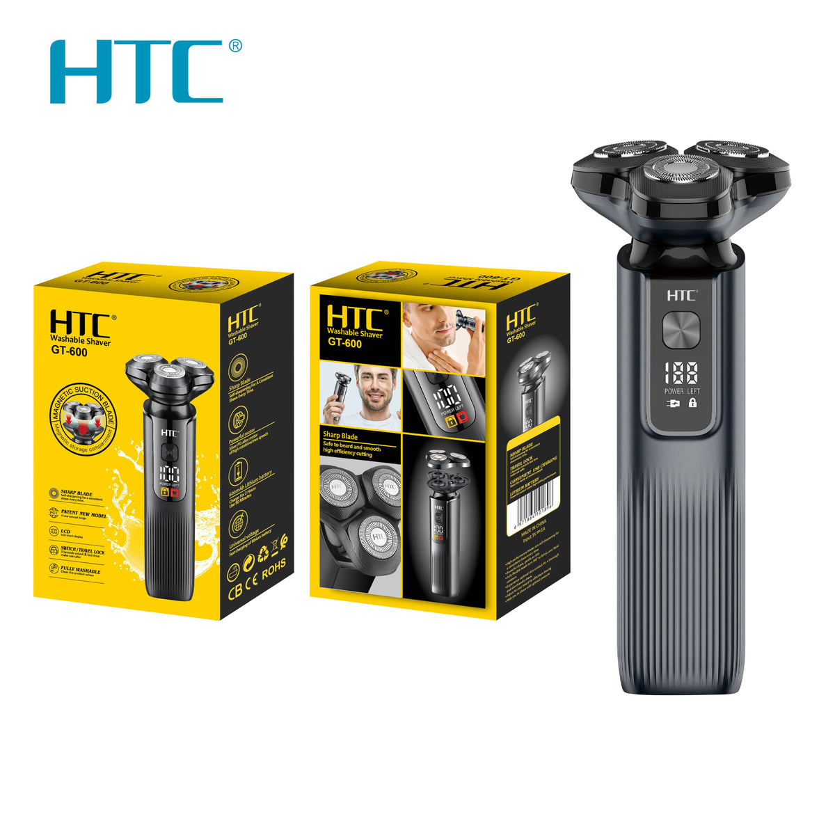 HTC GT-600 Professional Men Shaver Type-C Magnetic Blade Cover Washable Men's Shaver With Travel Lock