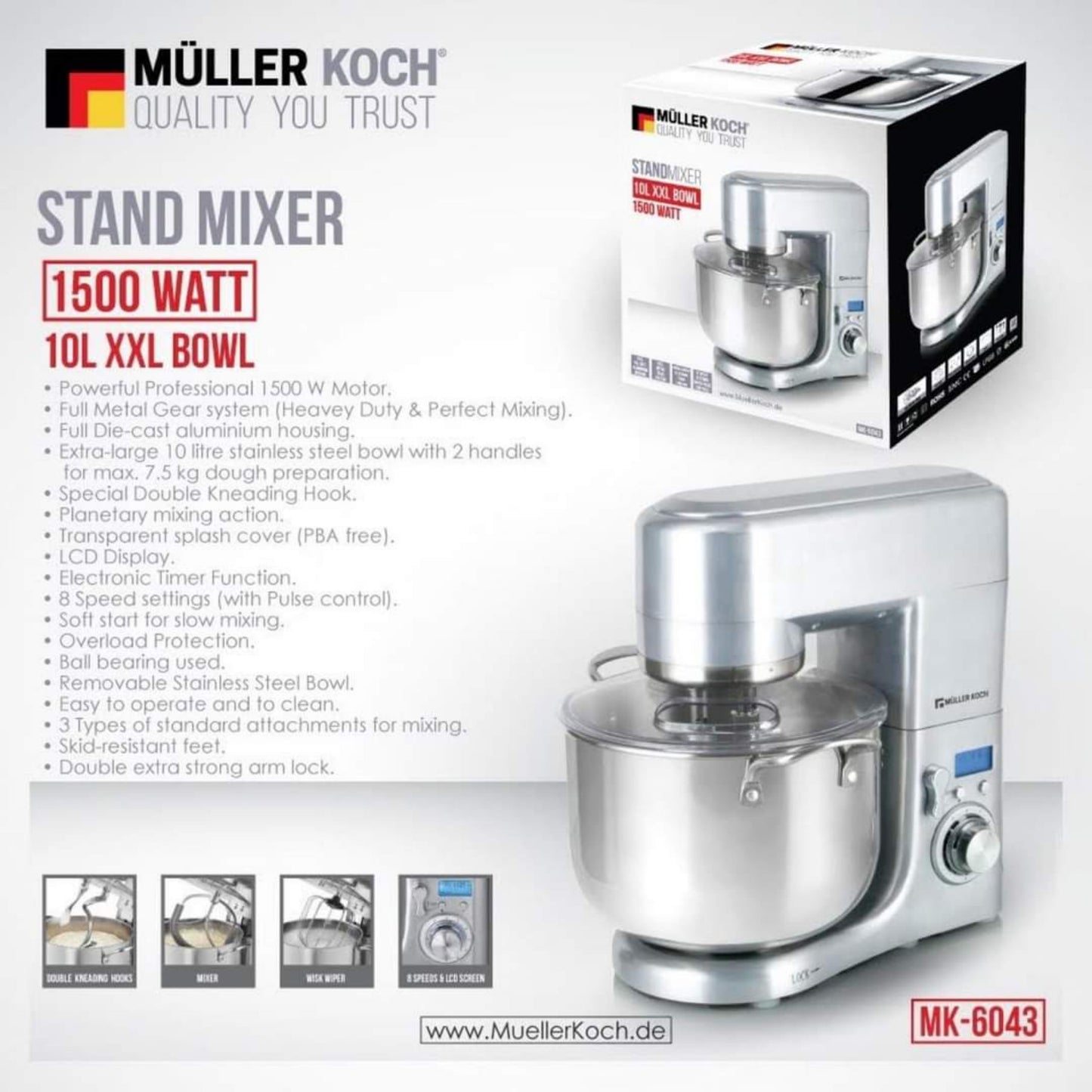 10L Die-Cast Aluminum Stand Mixer – 1500W
