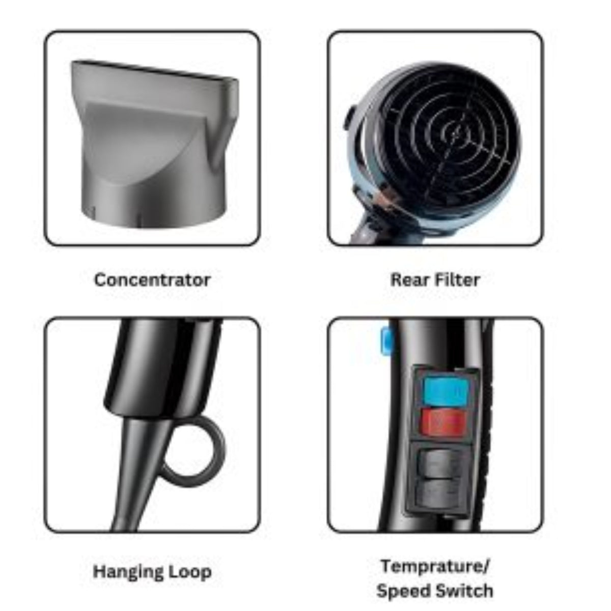 Vgr V-465 Hot Selling 2000W Low Noise Professional Ionic Hair Dryer Foldable for Travel Concentrator Nozzle USB Battery Hotel