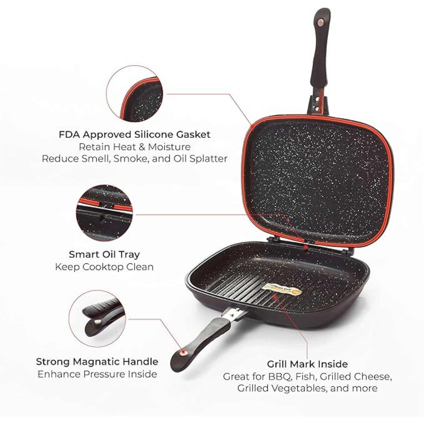 Müller Kitchen Doppelgrill, German Marble Granite Non-Stick Die-Cast Aluminium, PFOA Free, Scratch Resistance, 32 cm, Black