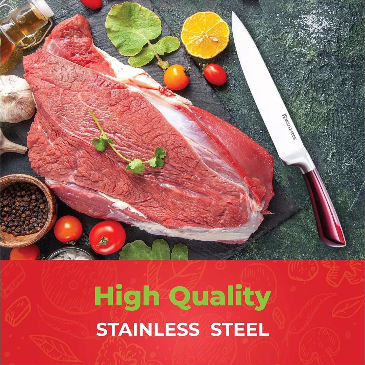 Stainless Steel Knife Set – 8 Pieces | Availalbe in 3 different colors