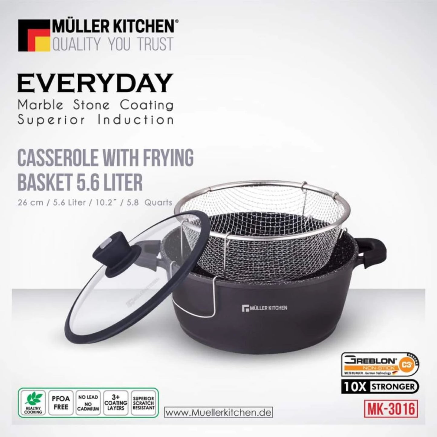 Müller Kitchen 26 cm Casserole (Die-Cast Aluminum, Non-Stick Coating, 5.5 L Capacity)