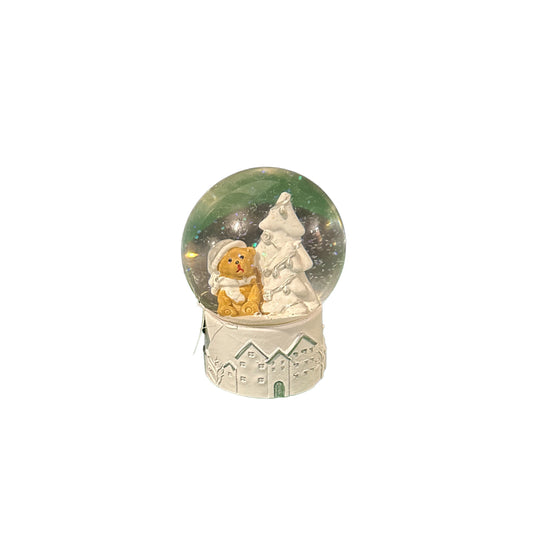 christmas snow globe with snowy tree and  bear