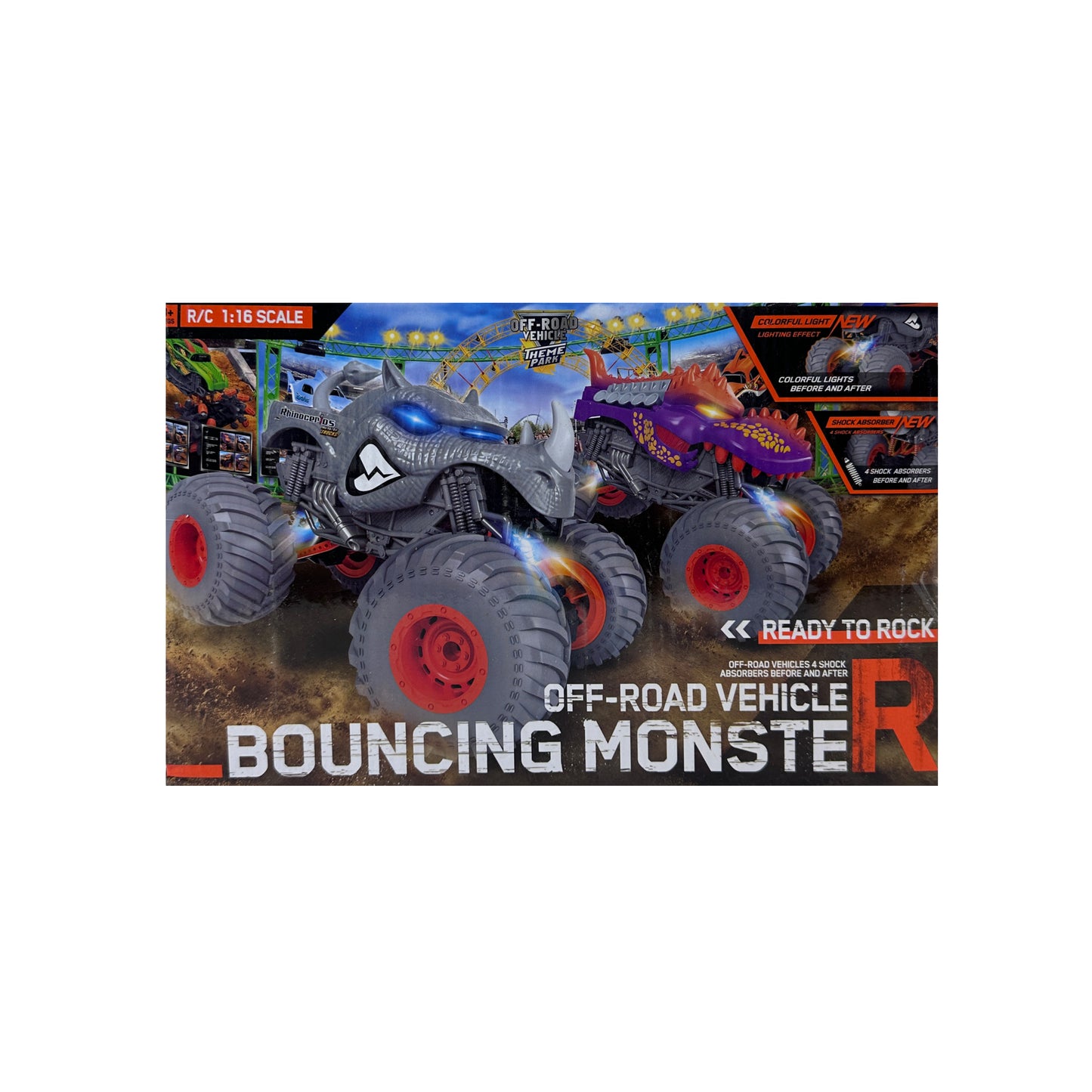 Off-Road Vehicle Bouncing Monster Colourful Lighting effect Under The car Green,Grey And Orange with remote control