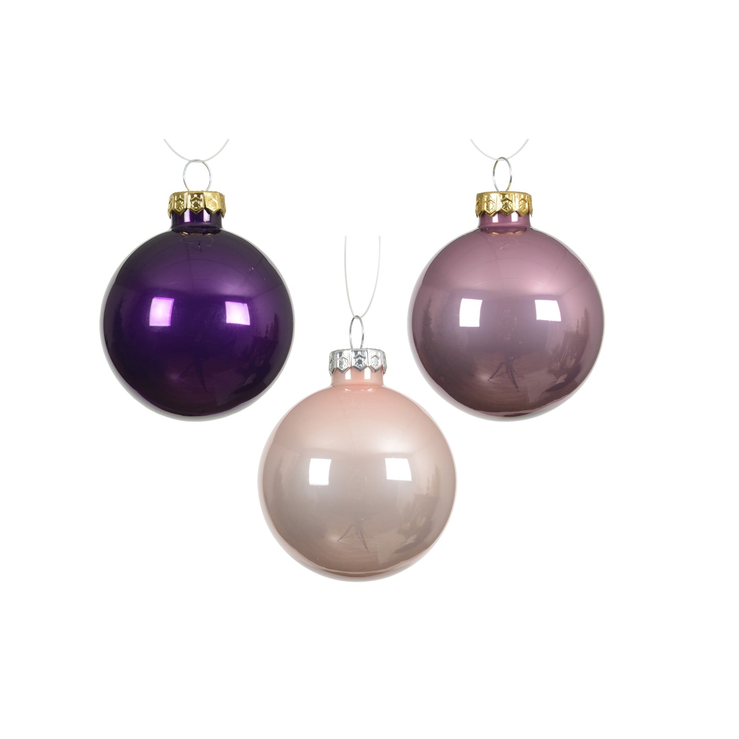Baubles polystyrene matt,shiny,glitter mix 49 bauble 6cm - Purple pink and beige