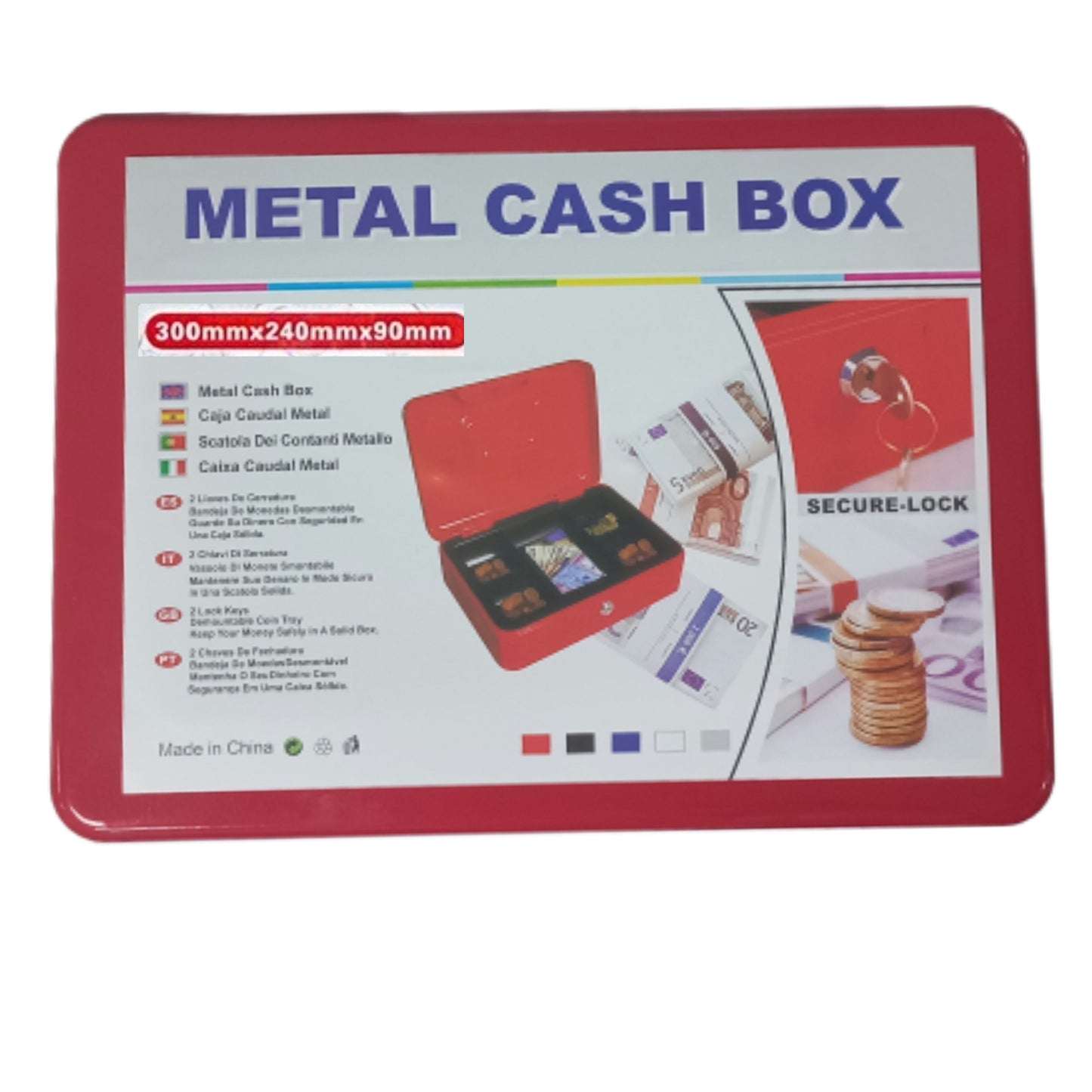 Metal cashboxes red - blue - black available in 2 sizes