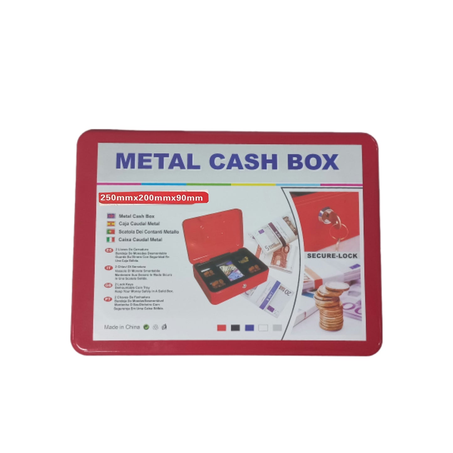 Metal cashboxes red - blue - black available in 2 sizes
