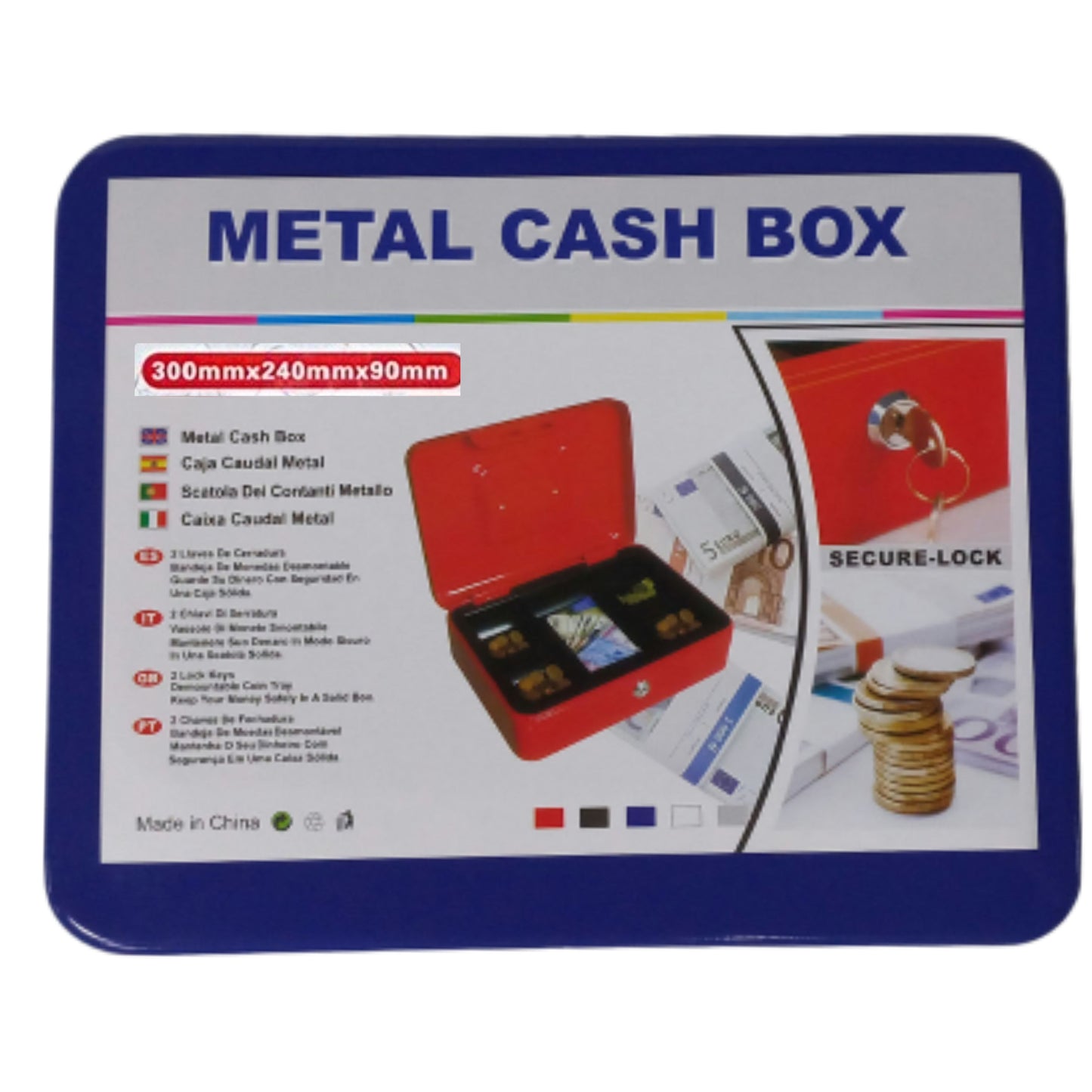 Metal cashboxes red - blue - black available in 2 sizes