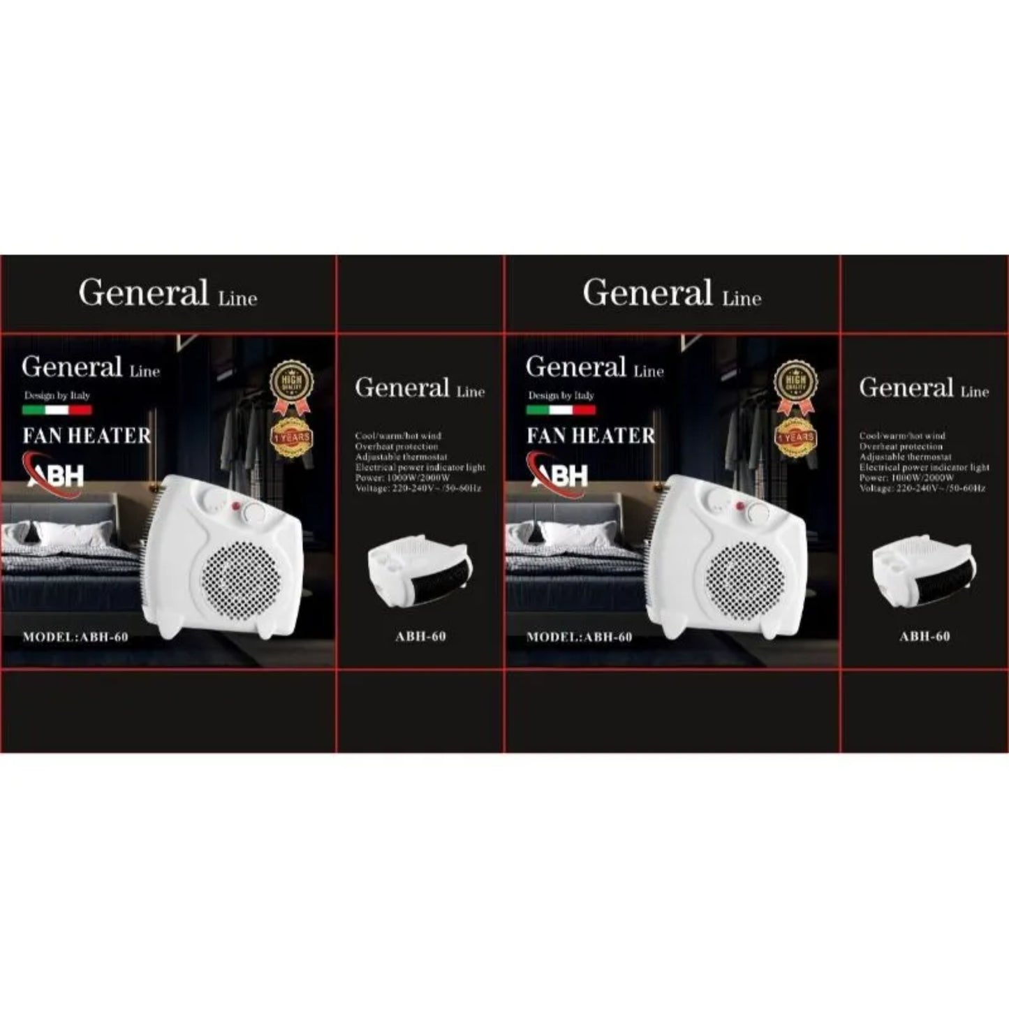 General Line – fan Heater, 2 speeds, 1000W/2000W with overheat protection, adjustable thermosta
