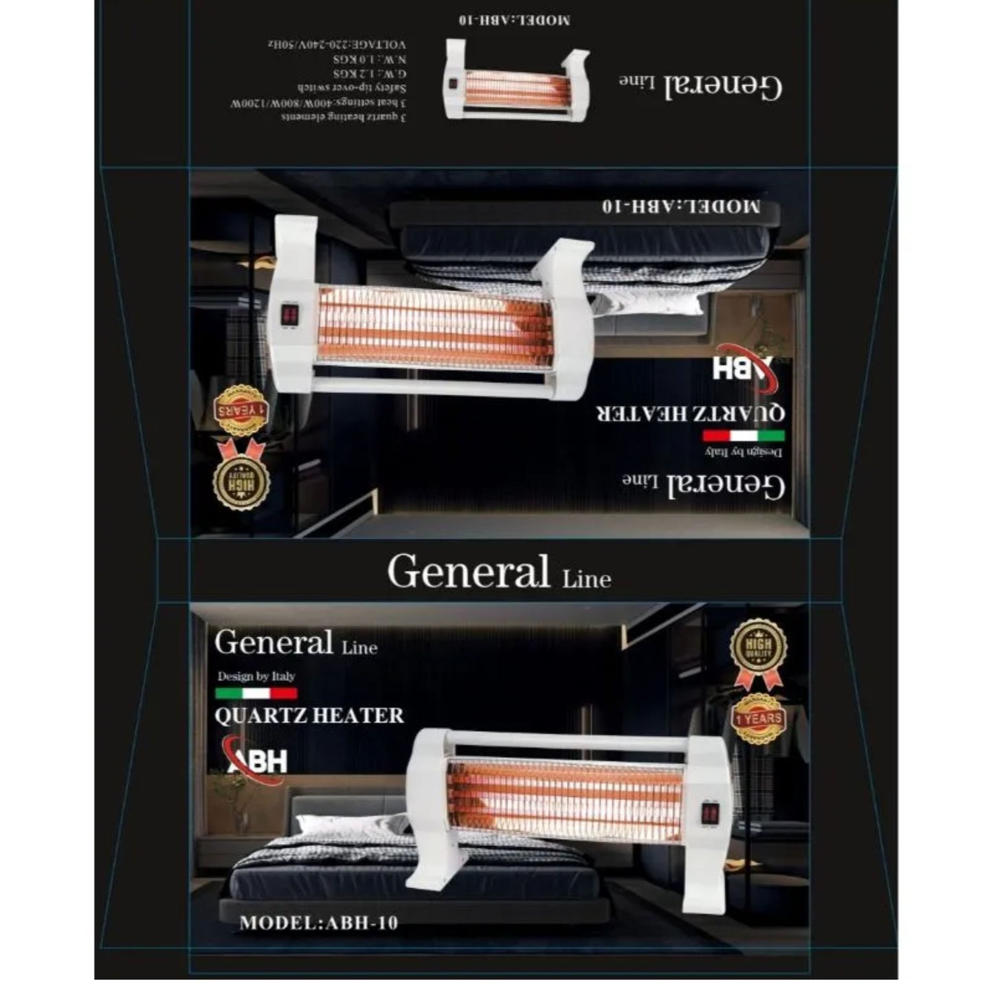 General Line – Quartz Heater with 3 elements , with 3 heating settings 400W/800W/1200W