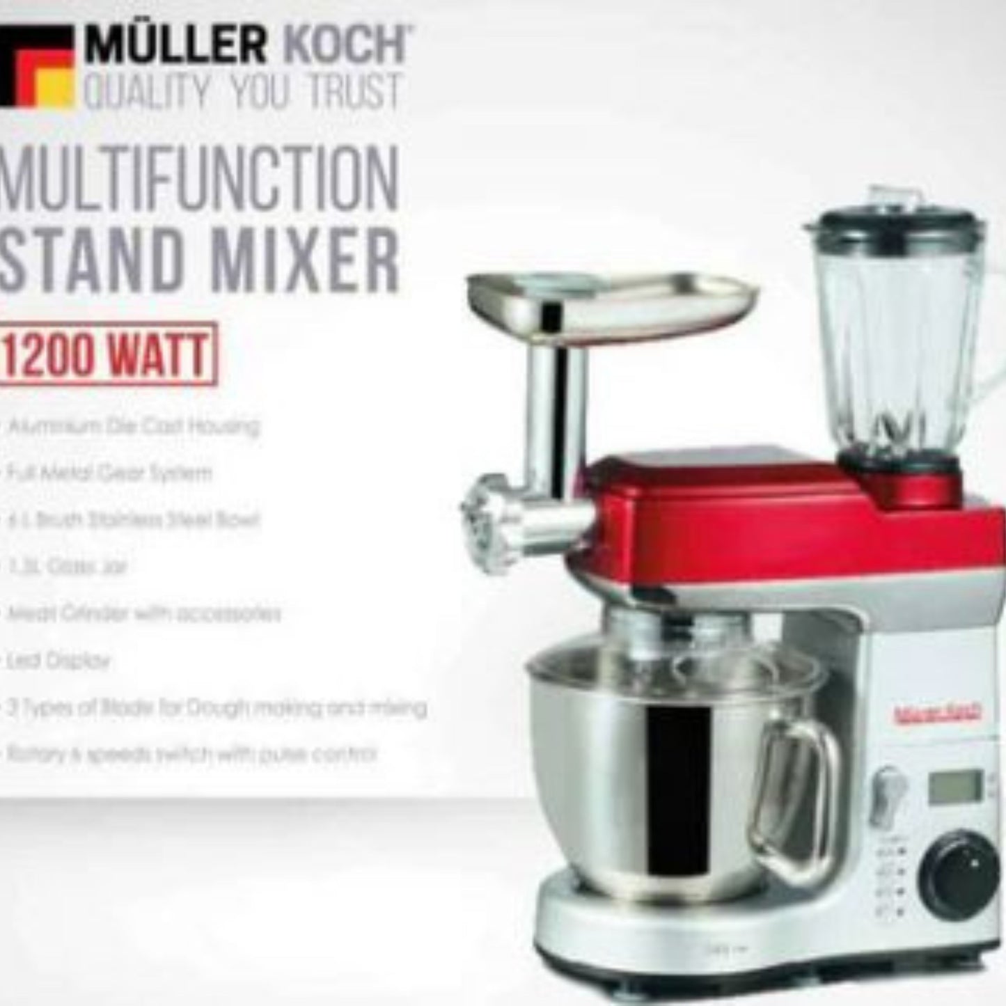 Muller koch Multifunctionnal 3 in 1 stand mixer 1200 W - 6L bowl - 1.5L Blender