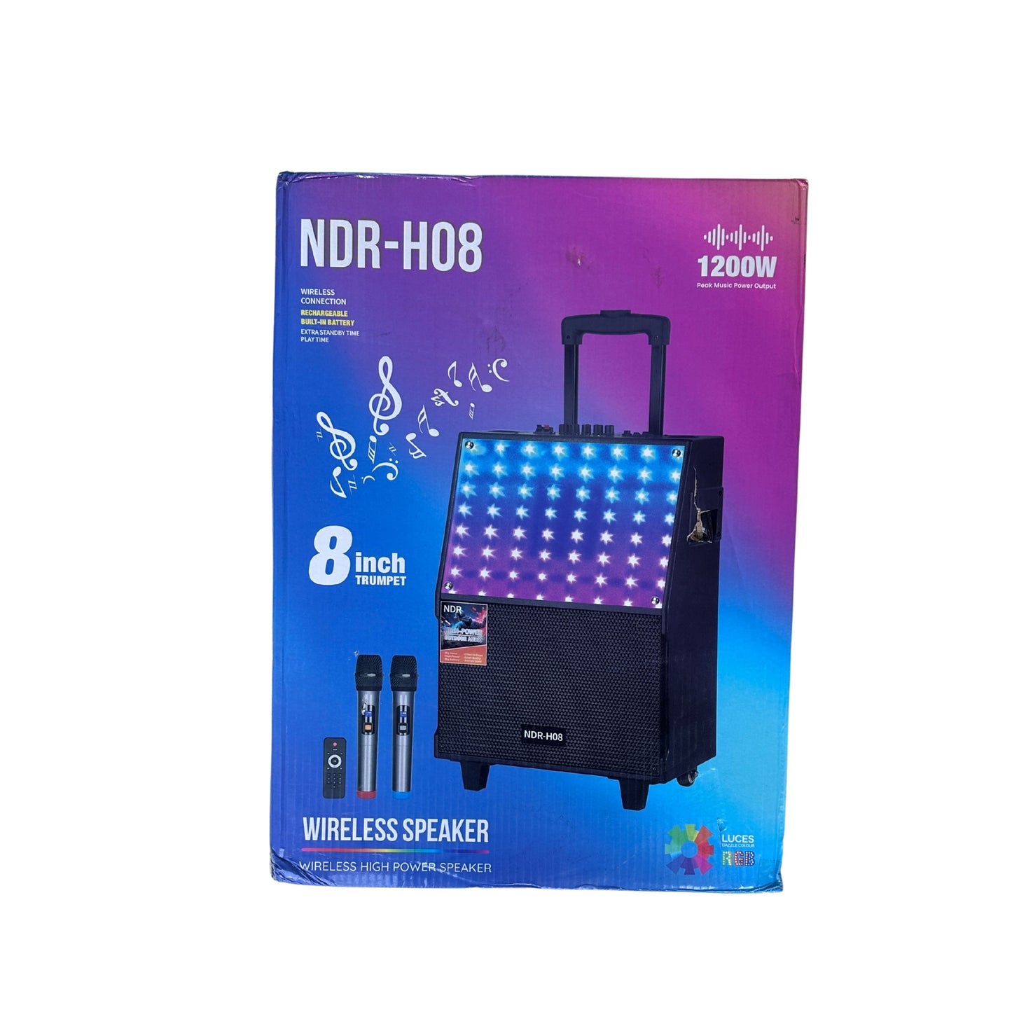 Ndr Speaker Portable Karaoke Speakers with Frame Lighting Wireless Trolley System Battery Power Home Party Speakers 8 ''