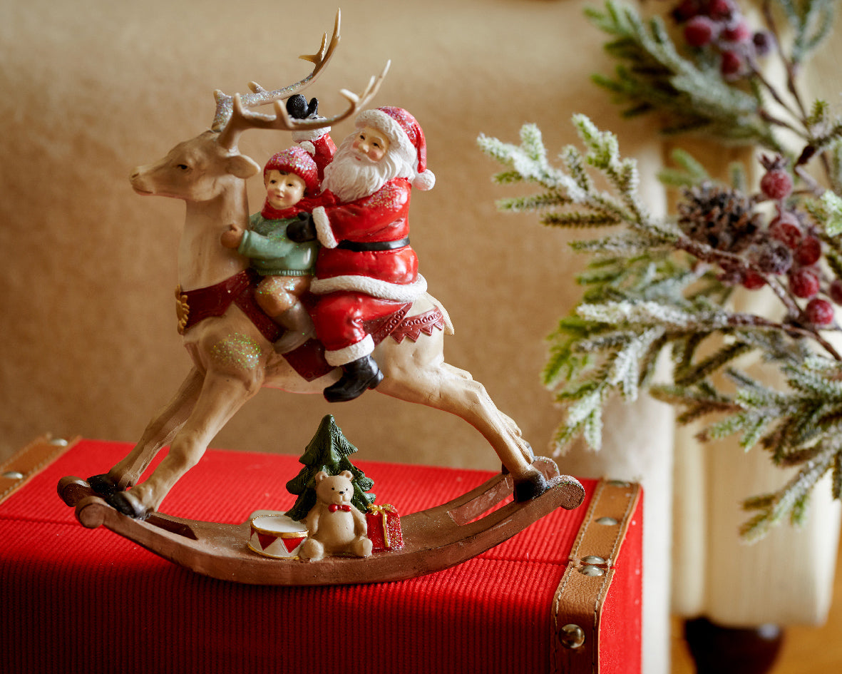 Santa polyresin rocking reindeer L.9cm x W.20.5cm x H.22.5cm